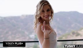 TUSHYRAW Petite Cute Blonde Cheerleader Kait Gets Her Tight Little Ass Filled