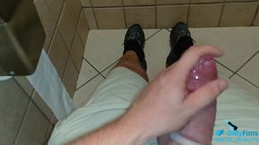 public restroom tight foreskin masturbation! intense pleasure!