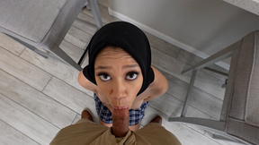 Naughty big boobs Arab teen fell on her knees & gave a perfect blowjob