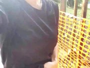 crossdresser quick flashing chastity cage outdoors