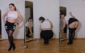 Sexy Secretary Cleaning Tease - Bend Over &amp; Under Skirt Views