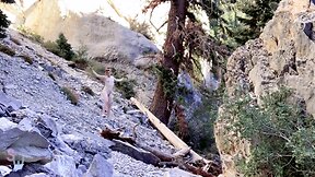 Shiri stroking outdoors