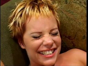 Hot blonde with short hair takes cock in her ass cum on her face