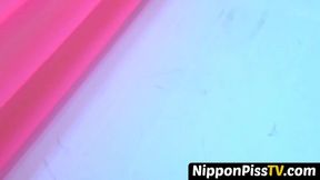 Japanese ladies secretly taped peeing in a bar restroom publicly