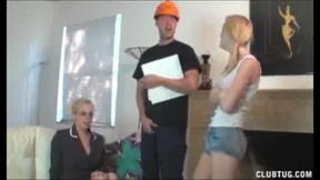 Mom and Teen Seduce Electrician for Pleasure