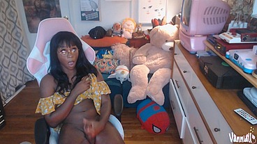 Ebony Trans Girl Next Door Vanniall Lifts Her Sundress to Masturbate Her Big Cock - Webcam Show with Self Facial Cumshot