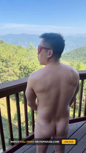 Mountain Top Tease: Muscular Asian Hunk's Solo Show