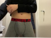 Horny boy can’t resist jerking off in his new underwear in shopping mall