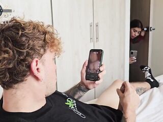 I masturbate in my step-cousin's room, we end up screwing hard!
