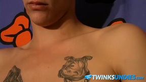 Horny guy Chain in black underwear jerking off his huge dick