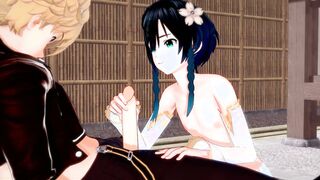 Aether buttfucks sissy Venti and makes him pop on the abdomen - Queer Genshin Influence Anime Porn