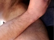 Bear drops thick cum into glass and then drips onto hairy chest!