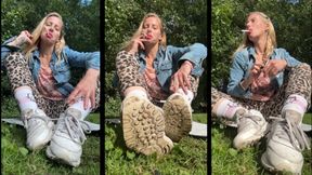 Smoking 2 White cigs at once in public in sneakers