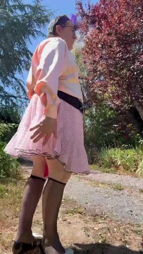 Dressed in a little pink lace skirt for an evening out