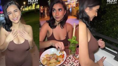 Sinning with Roxie the Brunette on South Beach in Lingerie