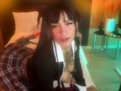 Pink labia close up of naive brunette