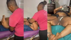 full body waxing bbw girlfriend on massage table