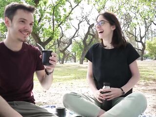 How does a day at the park end up with a public oral job? - Cute teen swallows cum