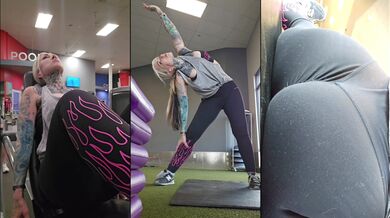 Hot Tattooed MILF Wife gym Workout in tight Leggings