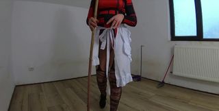 Nympho Maid Masturbates with Broom &amp; Mop While Cleaning an Abandoned House
