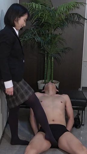 Female Office Worker's ***, Trampling and Smelling with Sweaty Pantyhose, Facesitting, Pantyhose Footjob, Tease and Denial