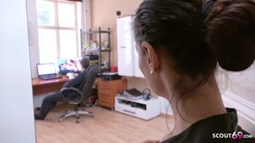 German stepmom caught step-son watch porn and finish him with handjob