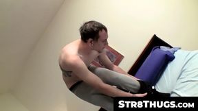 Str8Thugs.com - Hairy straight twink's fun solo time with lube and a cum blasting fin