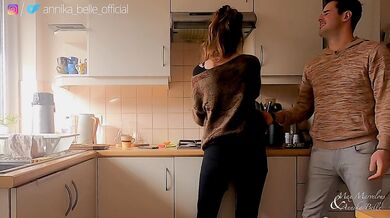 Kitchen make out with stepsister, kissing & fingering - sensual teasing moments