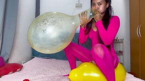 Sexy Camylle Sensually Blows To Pop 3 Big Balloons While Riding Yellow Balloon