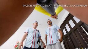 Two baseball studs gang-bang my juicy summer goddess in a sizzling Brazzers bash