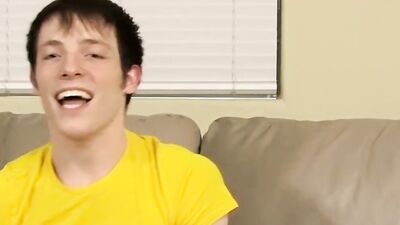 Flexible twink jerks off his big cock really hard