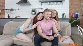 Unexpected threesome in time selfie