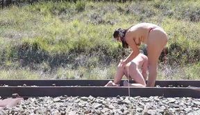 Pegged on train tracks