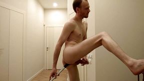 Dirty naked guy-cleaner fucked himself with a mop and cumshot