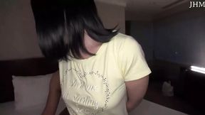 Black-haired beauty rides and teases with alluring charm