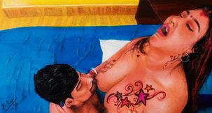 Erotic art or drawing of sexy Indian woman fucking her husband