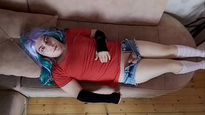 Sweet sissy showing off in adorable pink skirt