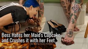 Boss Hates her Maid's Cupcake and Crushes it With her Feet SUB ENG 1080p