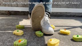 Peeping& Crushing the Swiss Roll Under the Desk (HD AF1 Soles)