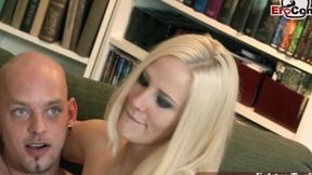 Blonde German barely-legal gets picked up after street flirtation and joins a threesome