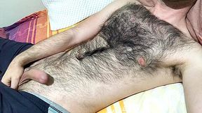 Very Hairy Man Soft Dick Massage And Hairy Chest Touch Big Bulge