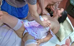 Big-Boobed Redhead Gets Deep-Fucked and Creamed by Black Man in Interracial Gangbang