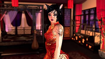 Luxury futa catgirl in chinese dress seduces you for a massage session