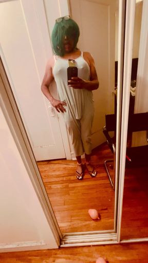 Sexy CD slut with dick print showing in silhouette