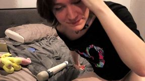 Femboy Shows off Her Ass, Jerks off and Uses the Magic Wand on Her Clit.
