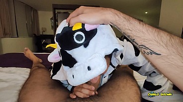 Anal Fucking POV Dreichwe in a cow pijama sucking and riding my big uncut cock until he earns my hot milk - Camilo Brown