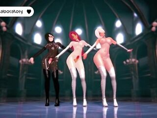 3 sexy, hot trans hotties dancing stripped with hard-ons