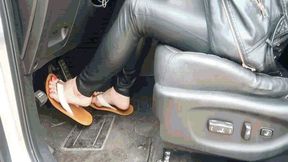 Flip flops on the pedals of the car MP4(1280x720)FHD