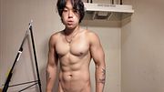 Ripped Asian Guy Flexing While Showing His Pubes