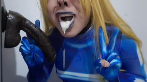 full version: cute trans samus with bdsm nosehook giving a sloppy blowjob to bbc dildo, deepthroat, facial fuck and eating semen